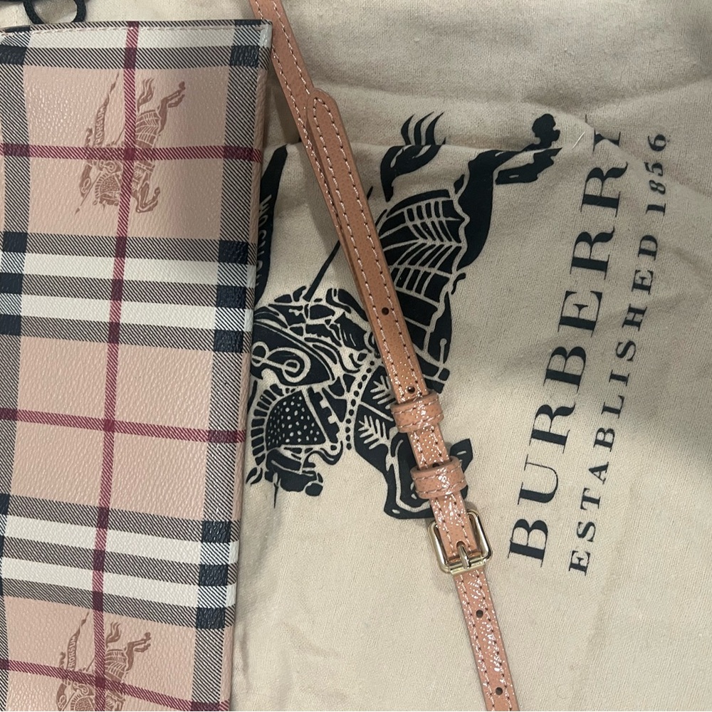 Burberry Peach/Beige Haymarket Coated Canvas Crossbody Bag - Picture 5 of 7